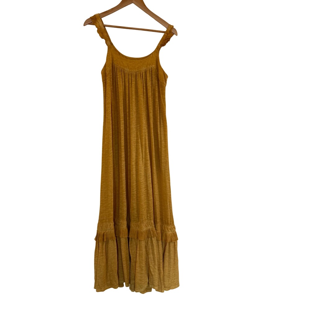 Saturday Sunday by Anthropologie Mustard Yellow Tiered Maxi  Ruffle‎ Straps S